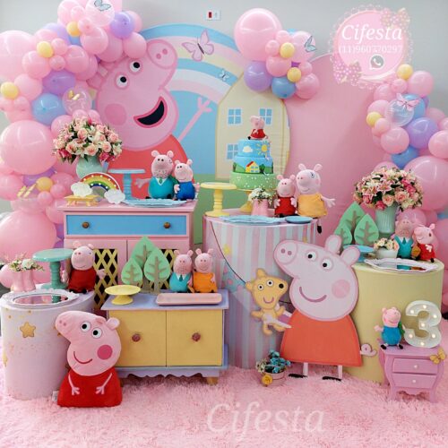 Decoraçãp Peppa Pig, Festa Infantil, Cenário com Balões