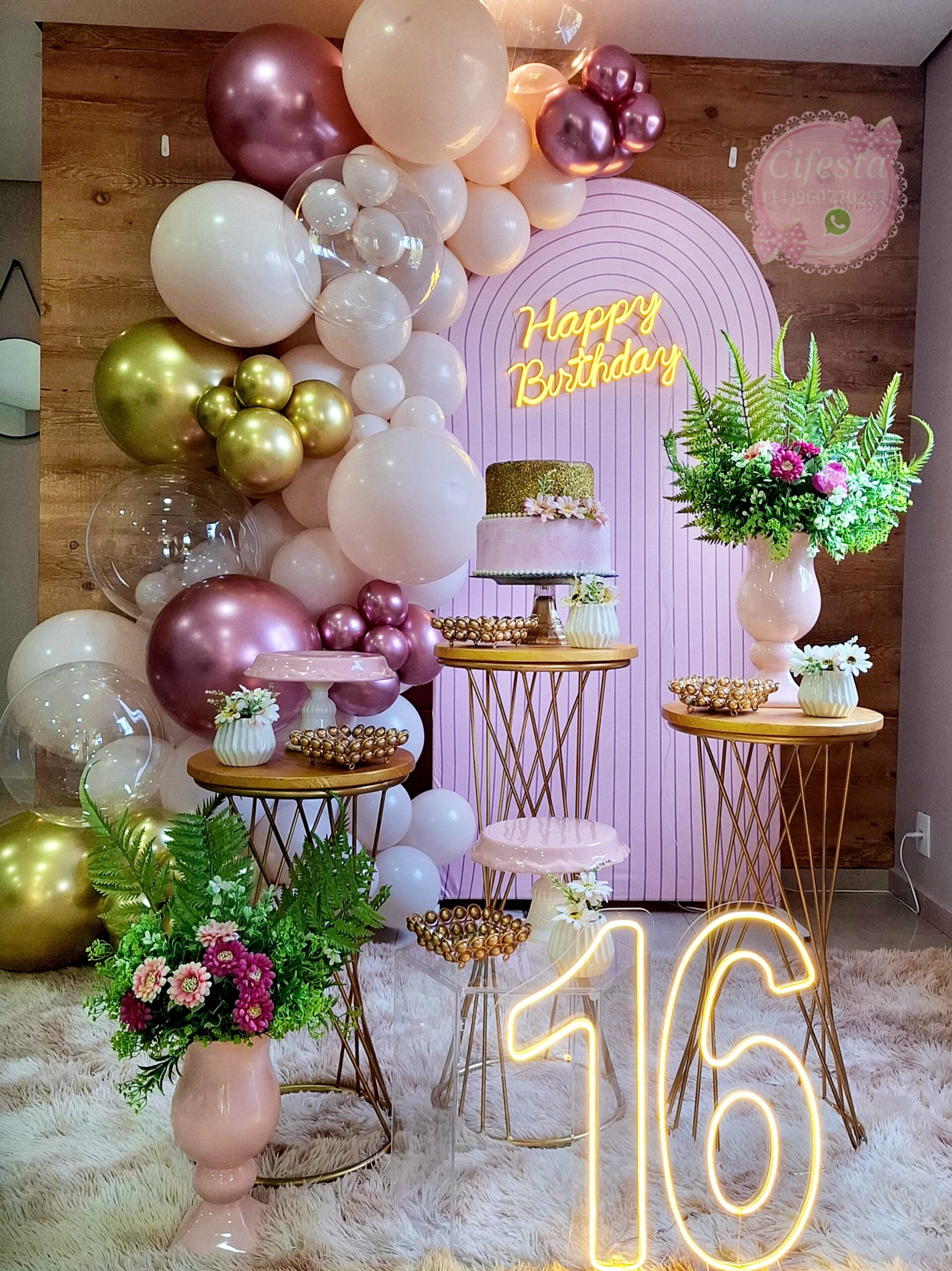 Decoração festa rose e gold